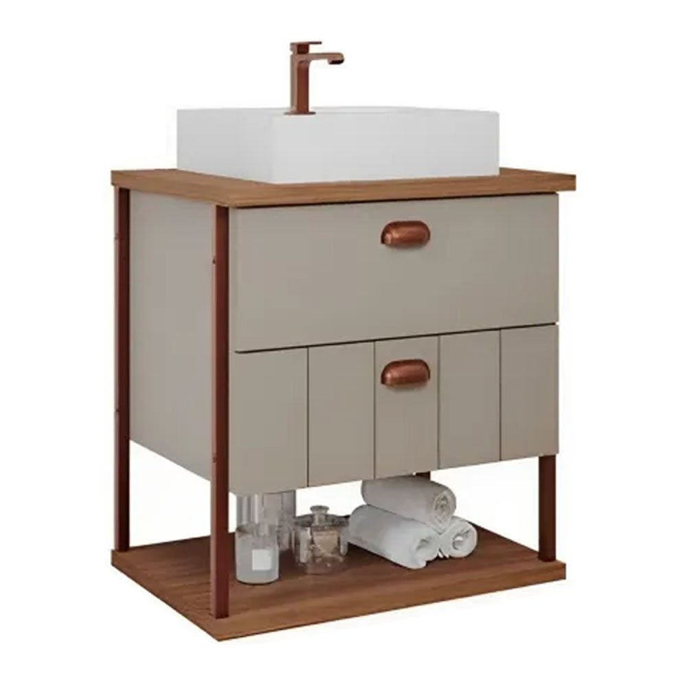 Conjunto Gabinete para Banheiro Uni com Espelheira 60cm Cappuccino/freijo Mgm