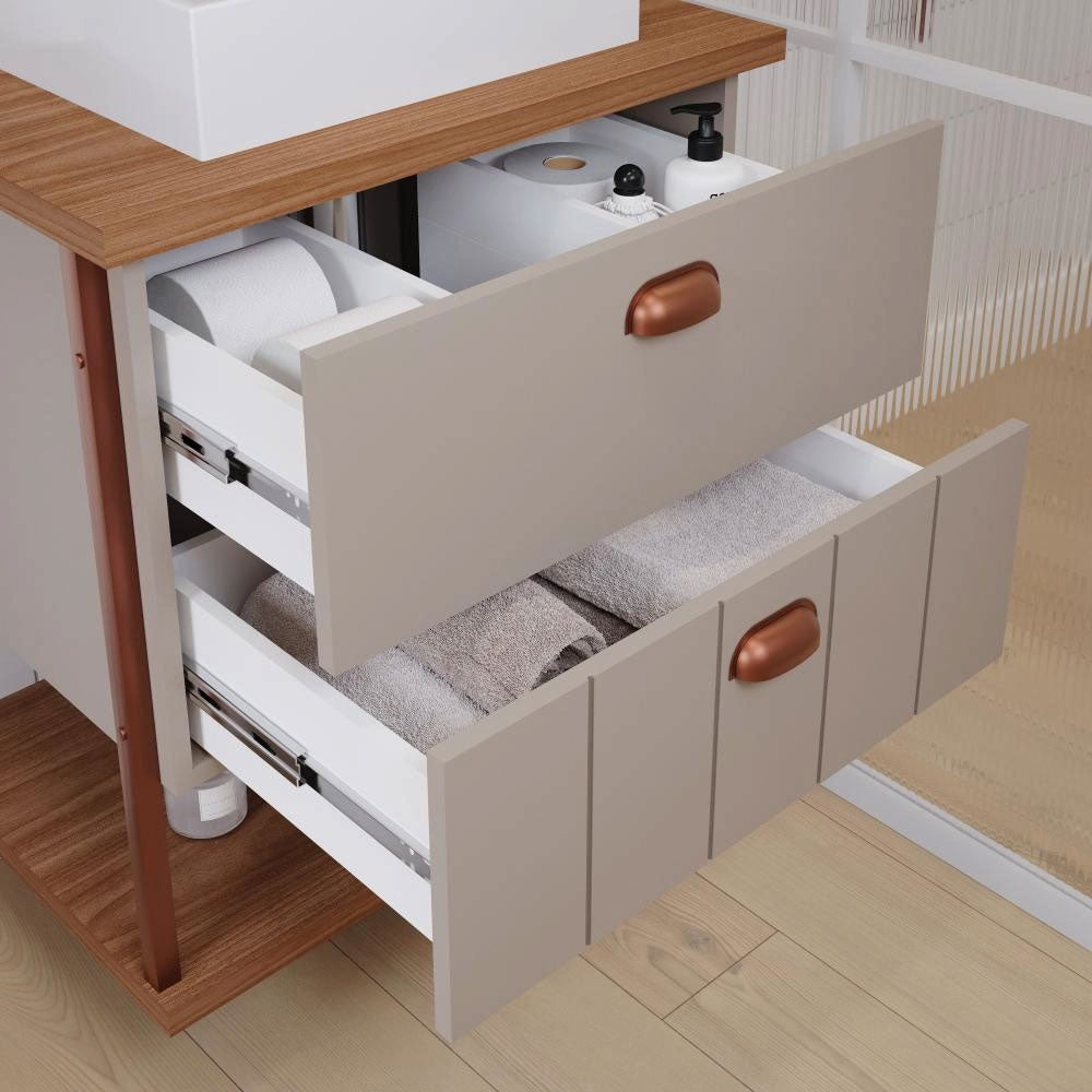 Conjunto Gabinete para Banheiro Uni com Espelheira 60cm Cappuccino/freijo Mgm