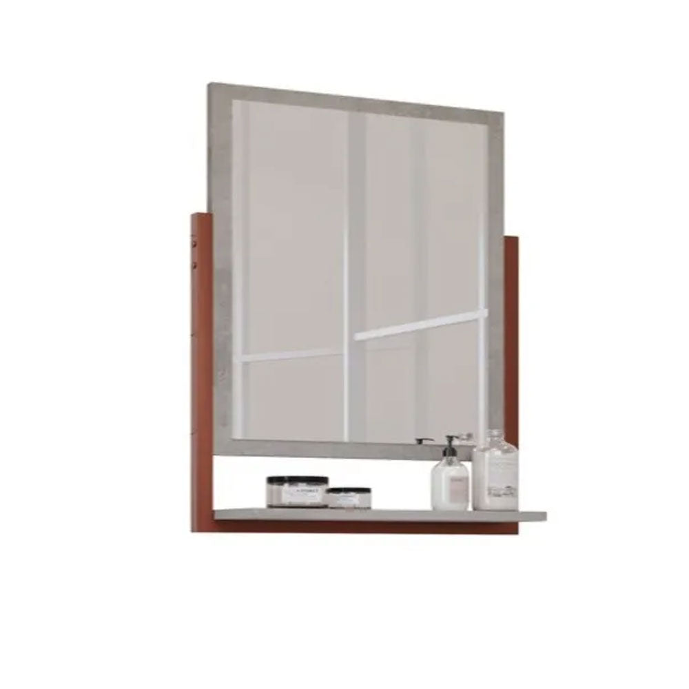 Conjunto Gabinete para Banheiro Uni com Espelheira 60cm Cimento/freijo Mgm