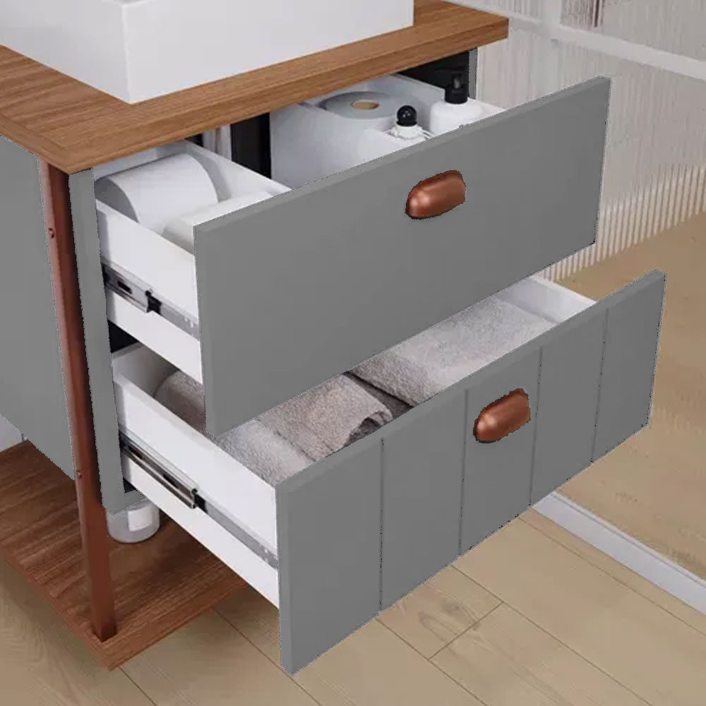 Conjunto Gabinete para Banheiro Uni com Espelheira 60cm Cimento/freijo Mgm