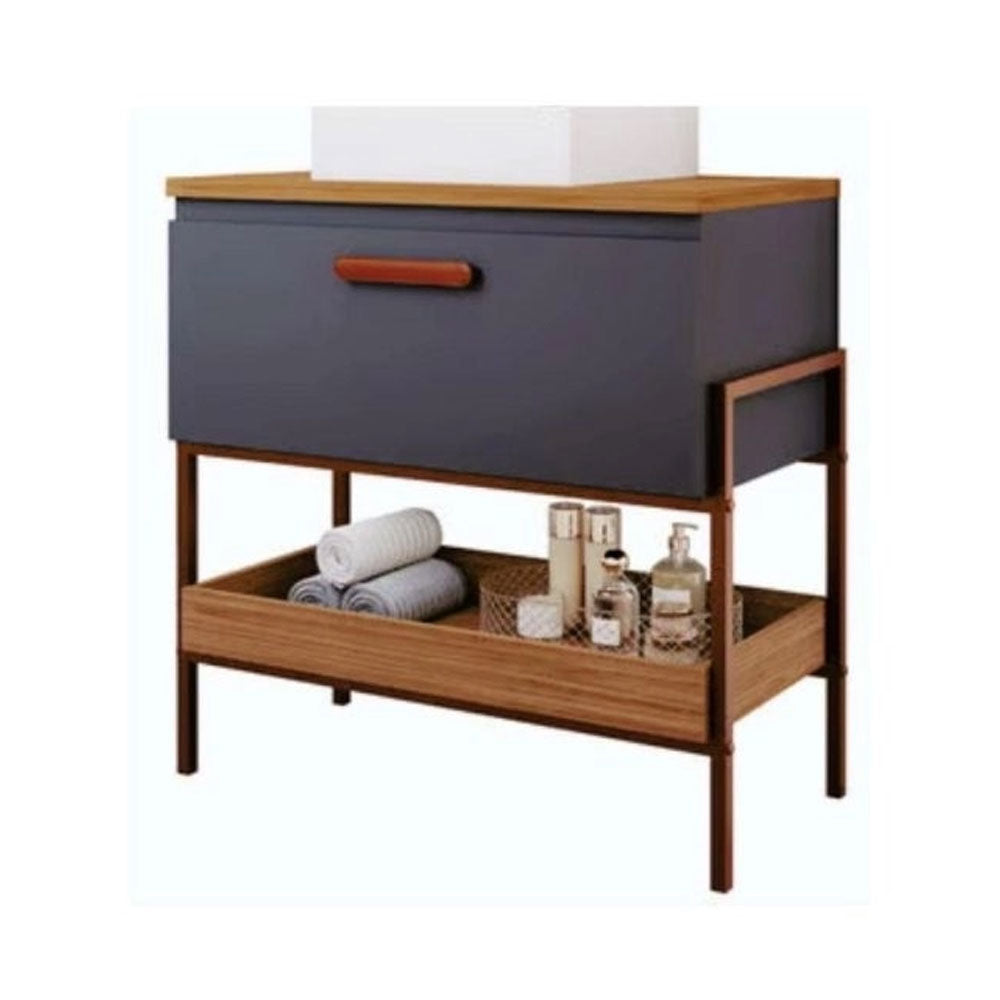 Gabinete Armário para Banheiro com Cuba Portinari em Mdf 60cm Cimento/freijo Mgm