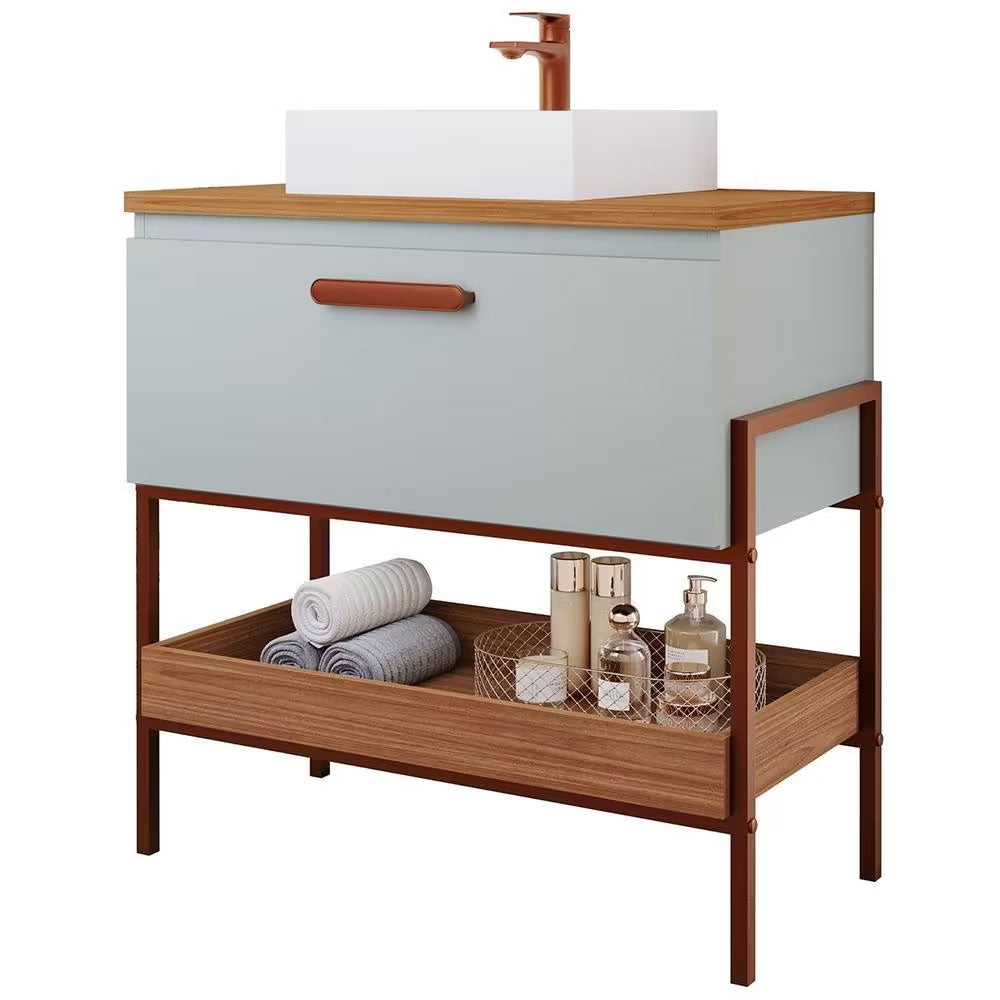 Gabinete Armário para Banheiro com Cuba Portinari em Mdf 60cm Pistache/freijo Mgm