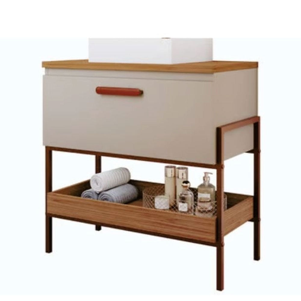 Gabinete Armário para Banheiro com Cuba Portinari em Mdf 60cm Cappuccino/freijo Mgm