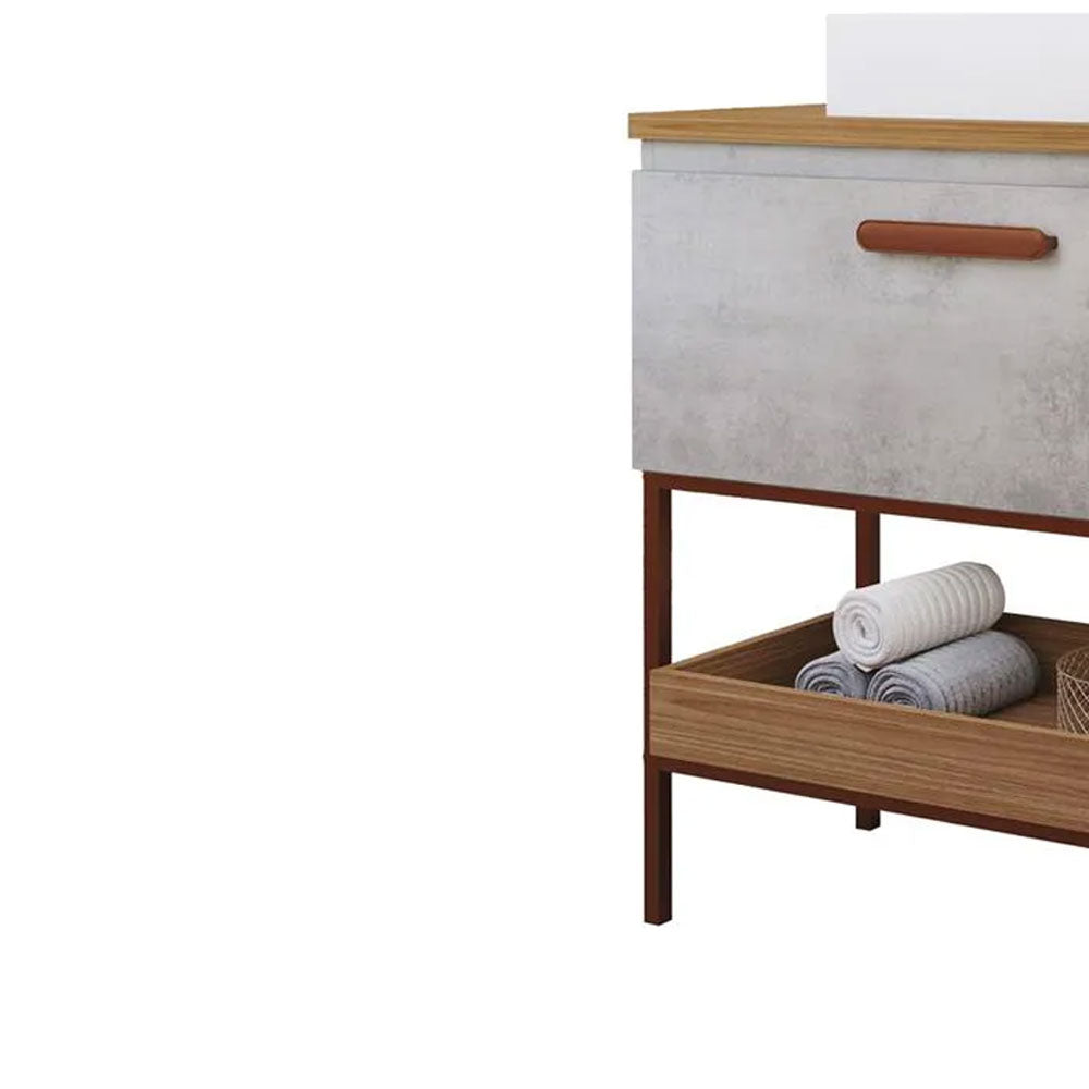 Gabinete Armário para Banheiro com Cuba Portinari em Mdf 60cm Cimento/freijo Mgm