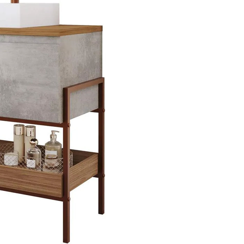 Gabinete Armário para Banheiro com Cuba Portinari em Mdf 60cm Cimento/freijo Mgm