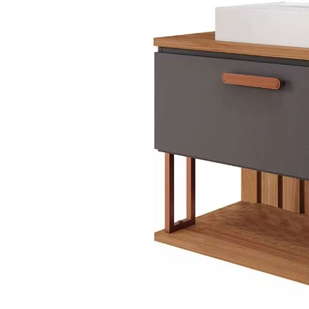 Armário Gabinete para Banheiro com Cuba Duna em Mdf 60cm Titanium/freijo Mgm