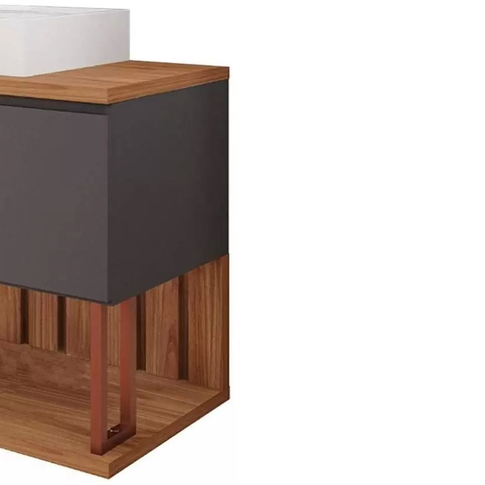 Armário Gabinete para Banheiro com Cuba Duna em Mdf 60cm Titanium/freijo Mgm