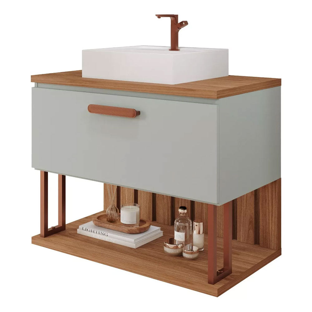 Armário Gabinete para Banheiro com Cuba Duna em Mdf 60cm Cimento/freijo Mgm