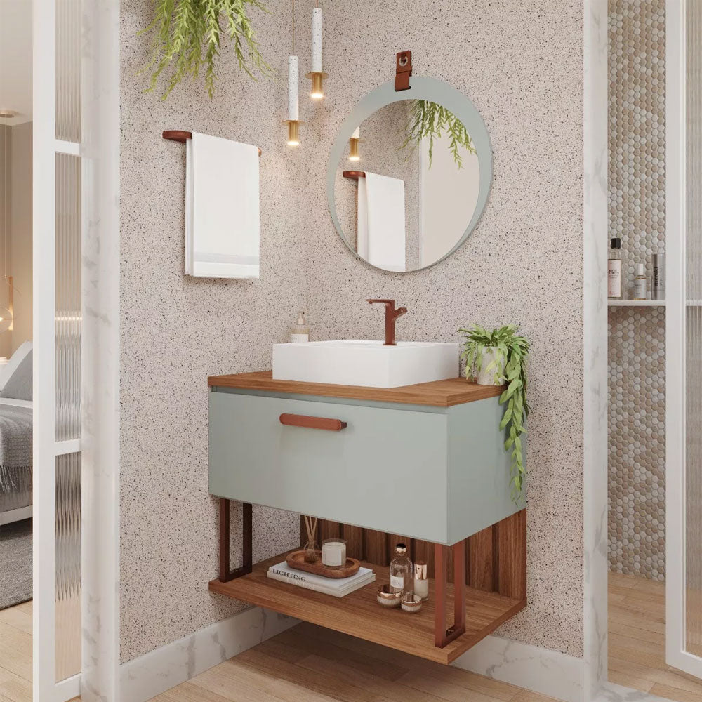Armário Gabinete para Banheiro com Cuba Duna em Mdf 60cm Pistache/freijo