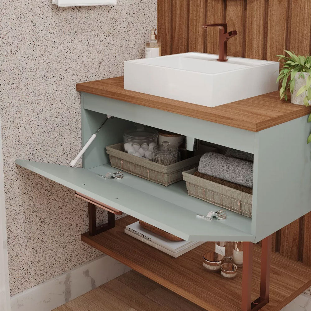 Armário Gabinete para Banheiro com Cuba Duna em Mdf 60cm Pistache/freijo