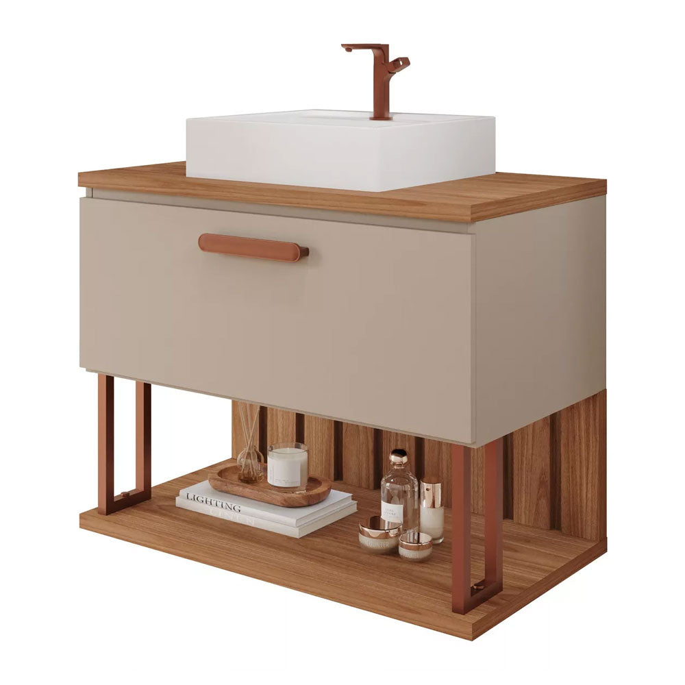 Armário Gabinete para Banheiro com Cuba Duna em Mdf 60cm Cimento/freijo Mgm