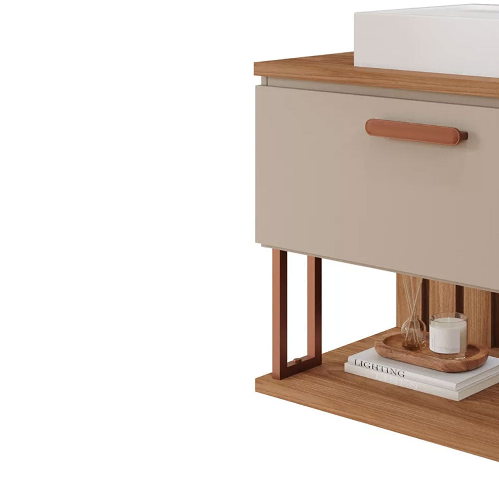 Armário Gabinete para Banheiro com Cuba Duna em Mdf 60cm Cappuccino/freijo Mgm