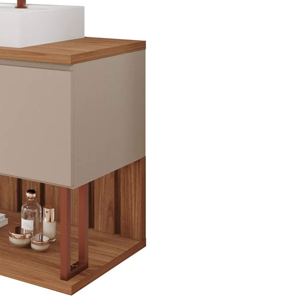 Armário Gabinete para Banheiro com Cuba Duna em Mdf 60cm Cappuccino/freijo Mgm