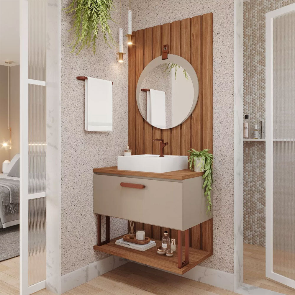 Armário Gabinete para Banheiro com Cuba Duna em Mdf 60cm Cappuccino/freijo Mgm