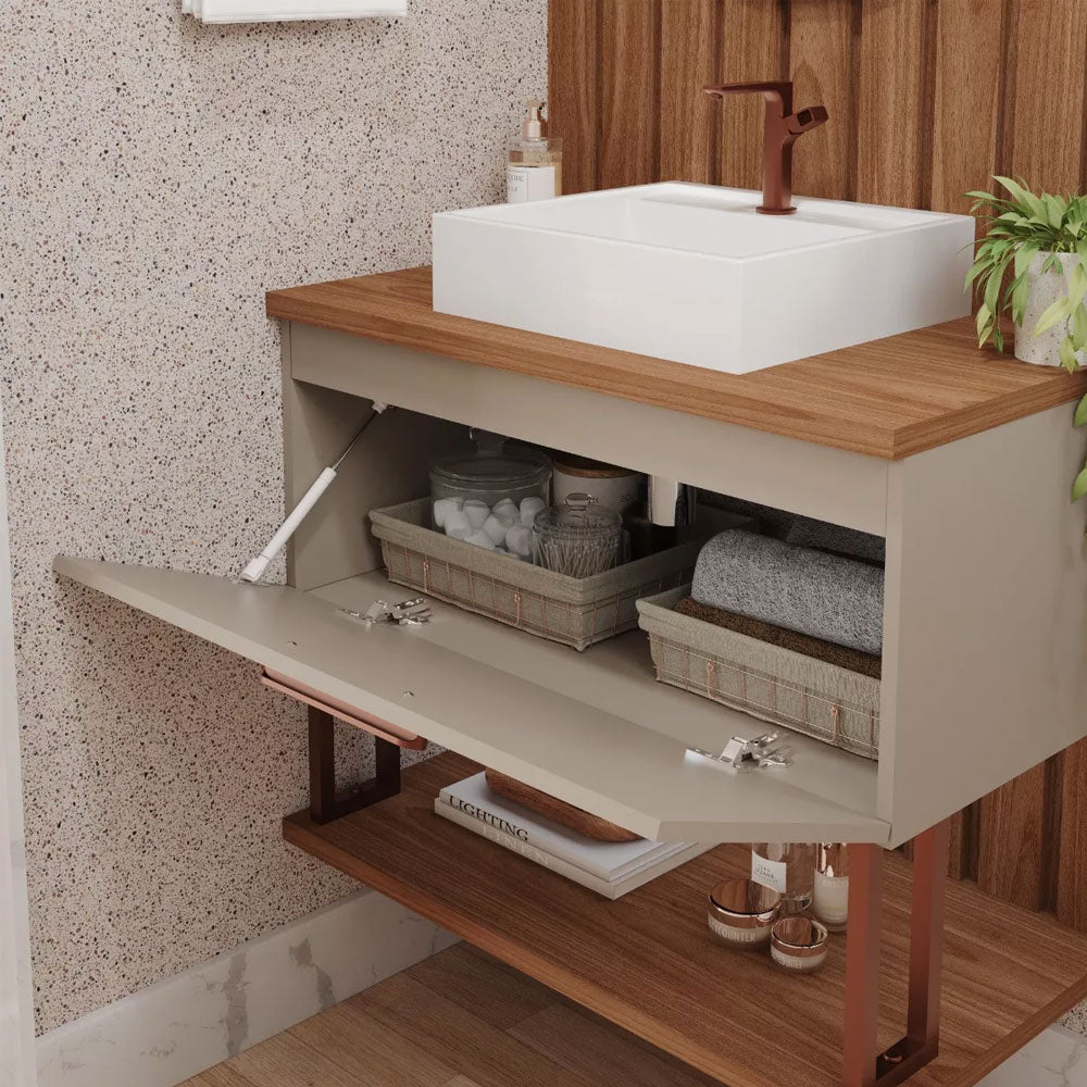 Armário Gabinete para Banheiro com Cuba Duna em Mdf 60cm Cappuccino/freijo Mgm