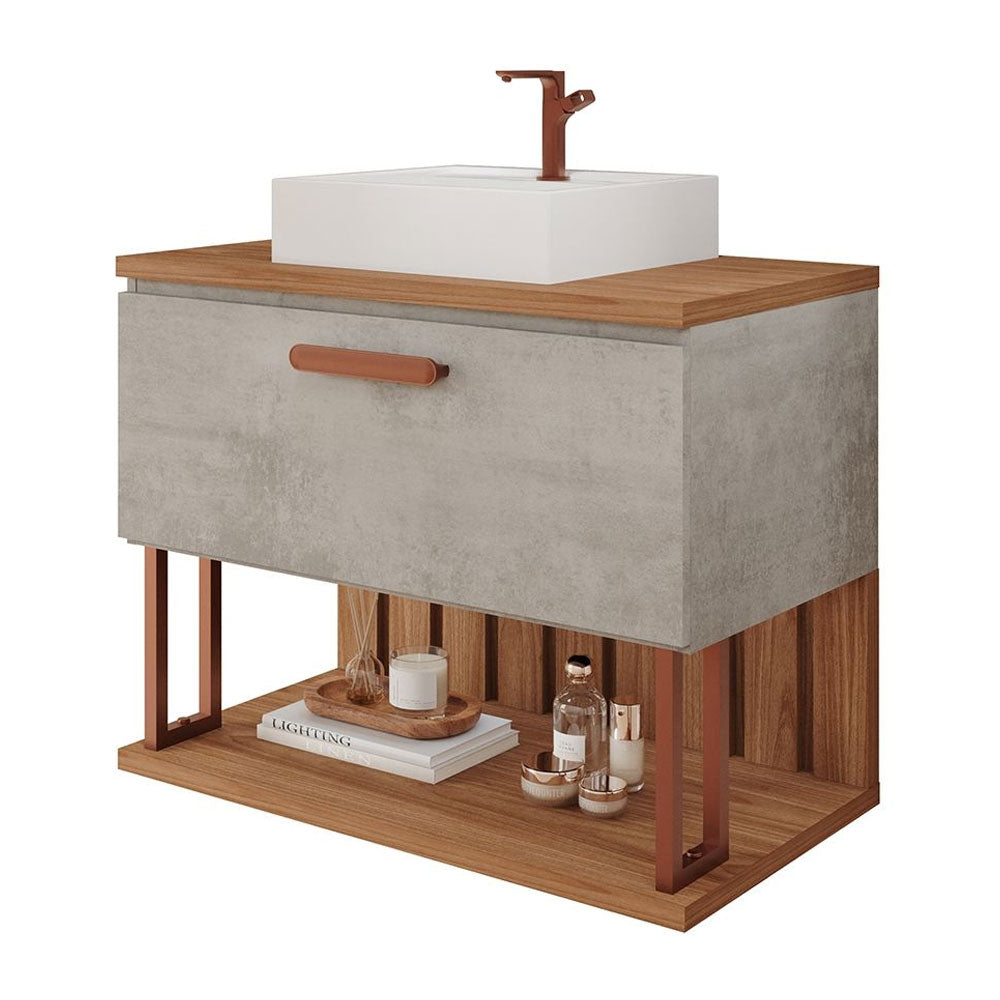 Armário Gabinete para Banheiro com Cuba Duna em Mdf 60cm Cimento/freijo Mgm