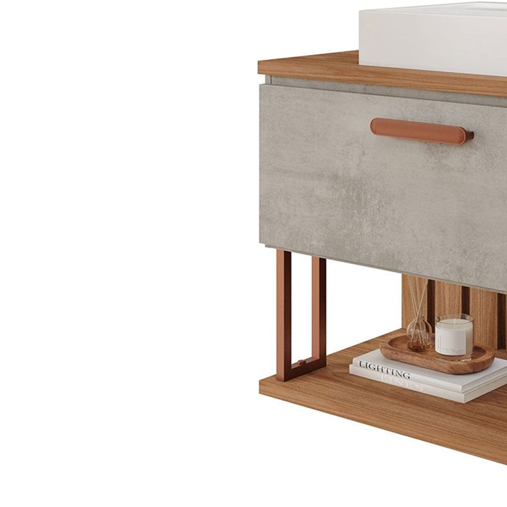 Armário Gabinete para Banheiro com Cuba Duna em Mdf 60cm Cimento/freijo Mgm