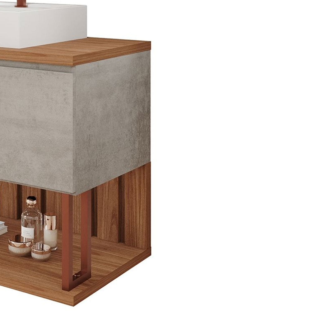 Armário Gabinete para Banheiro com Cuba Duna em Mdf 60cm Cimento/freijo Mgm
