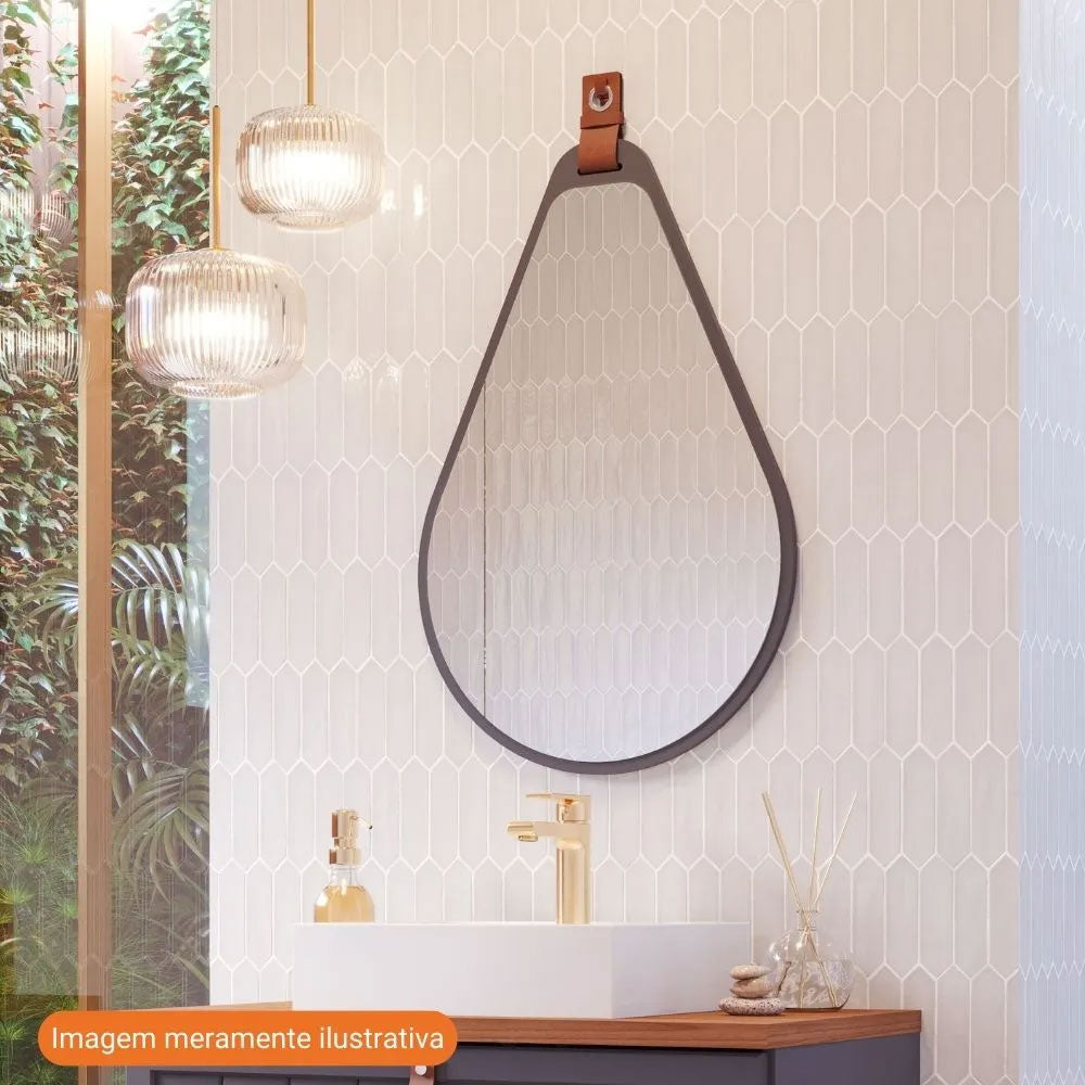 Espelheira Gota para Decoração de Banheiro, Quarto, Sala, Escritório Mdf 50x76cm Titanium Mgm