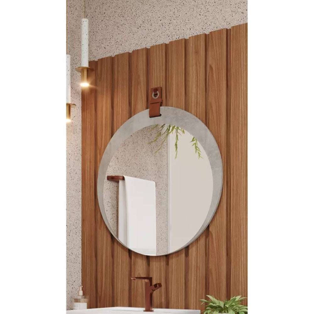 Espelheira Lua para Decoração de Banheiro, Quarto, Sala, Escritório Mdf 60x60cm Cimento Mgm