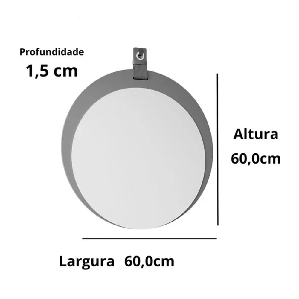 Espelheira Lua para Decoração de Banheiro, Quarto, Sala, Escritório Mdf 60x60cm Cimento Mgm