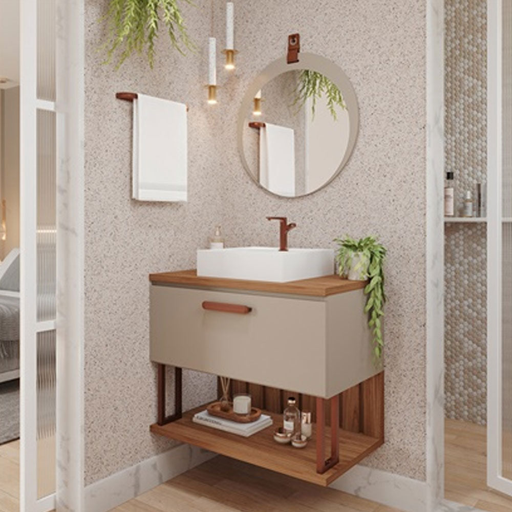 Espelheira Lua para Decoração de Banheiro, Quarto, Sala, Escritório Mdf 60x60cm Cappuccino Mgm