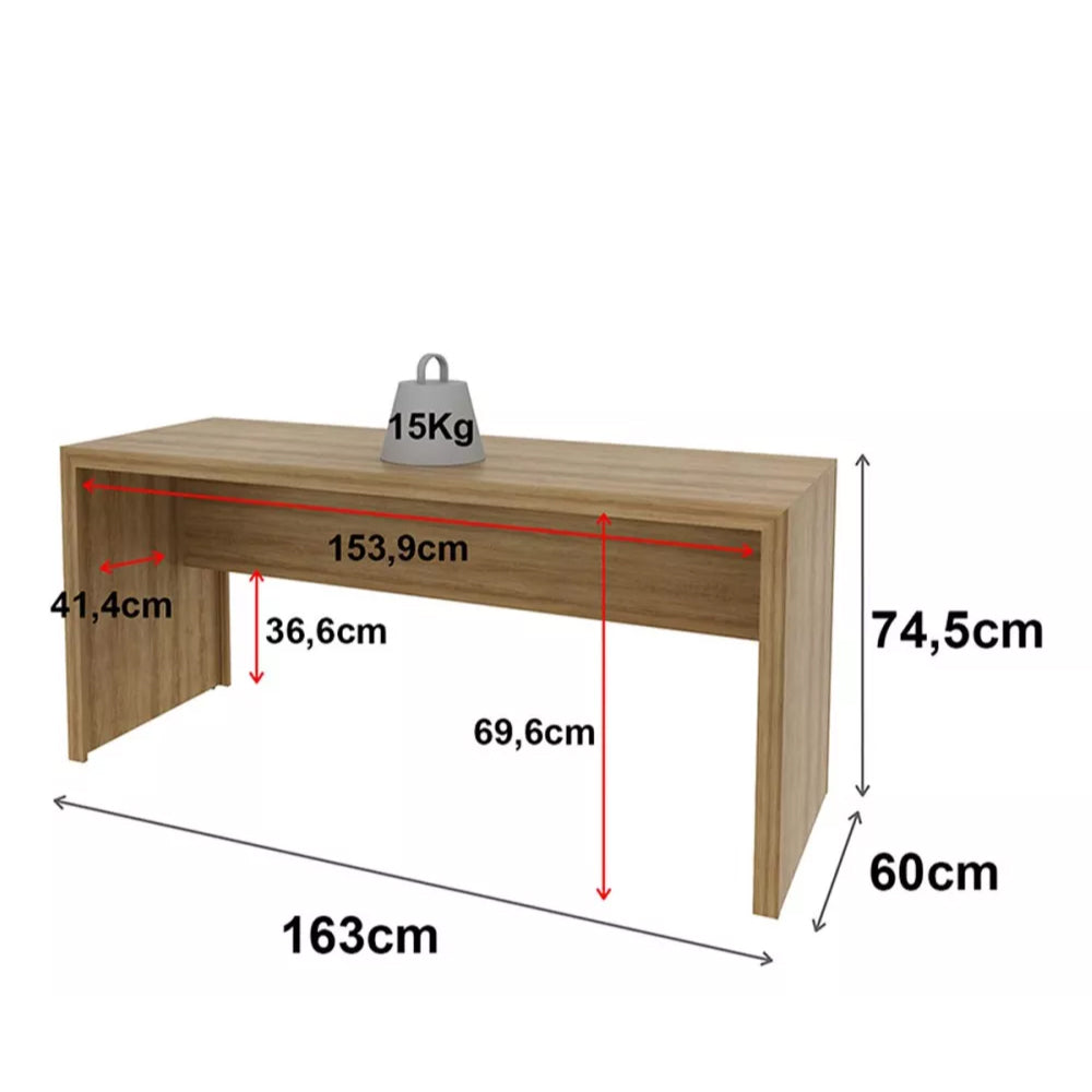 Mesa de Escritório Escrivaninha Para Computador 163cm Tecnomobili ME4109 Cor Amendoa