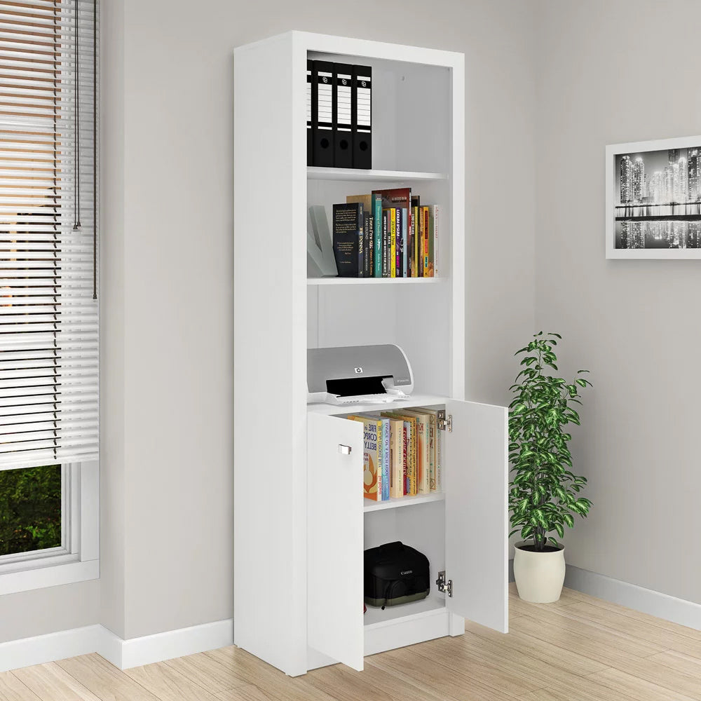 Armário Estante Multiuso Para Livros Escritório Cozinha 2 Portas e 5 Prateleiras ME4110 Tecnomobili Branco