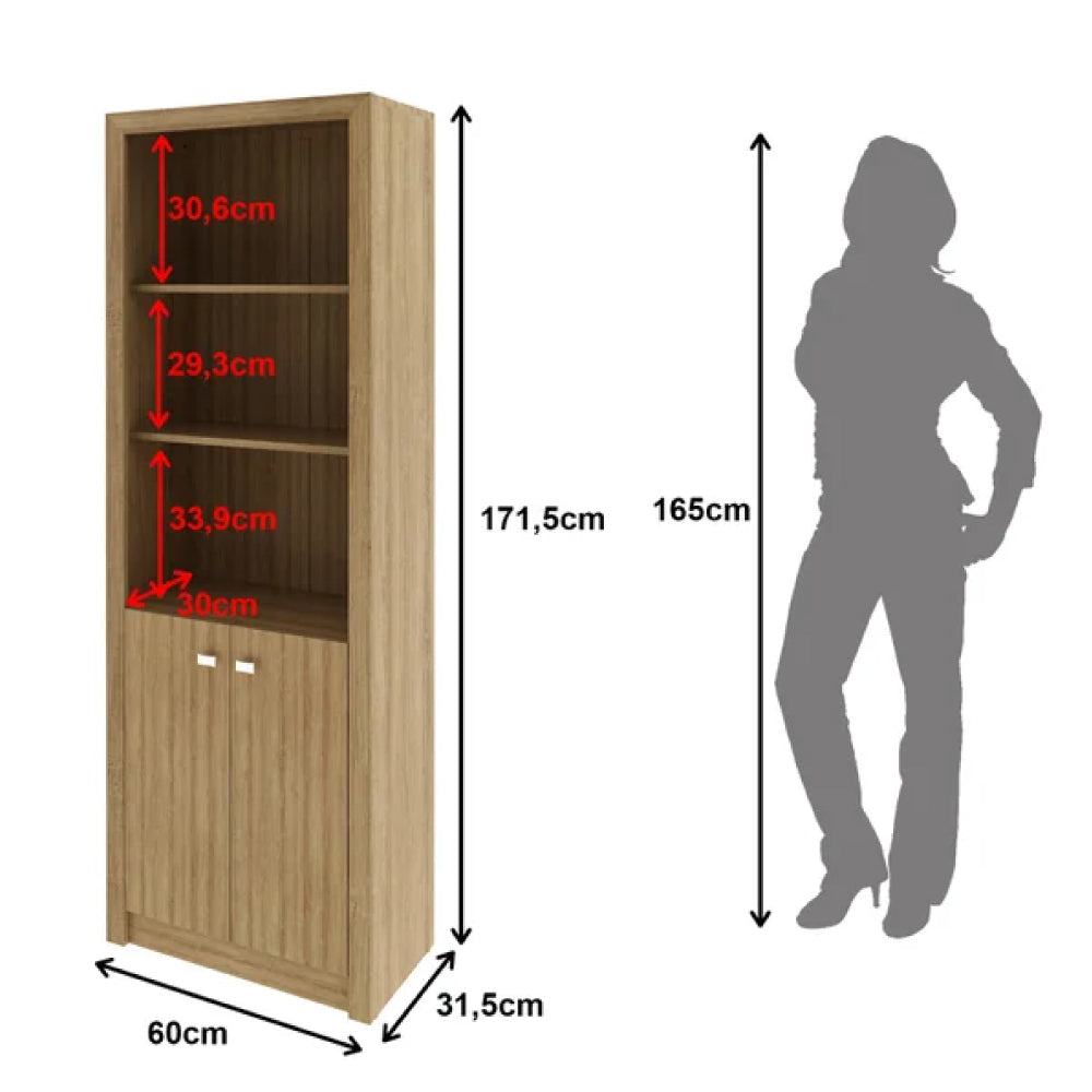 Armário Estante Multiuso Para Livros Escritório Cozinha 2 Portas e 5 Prateleiras ME4110 Tecnomobili Cor Amêndoa