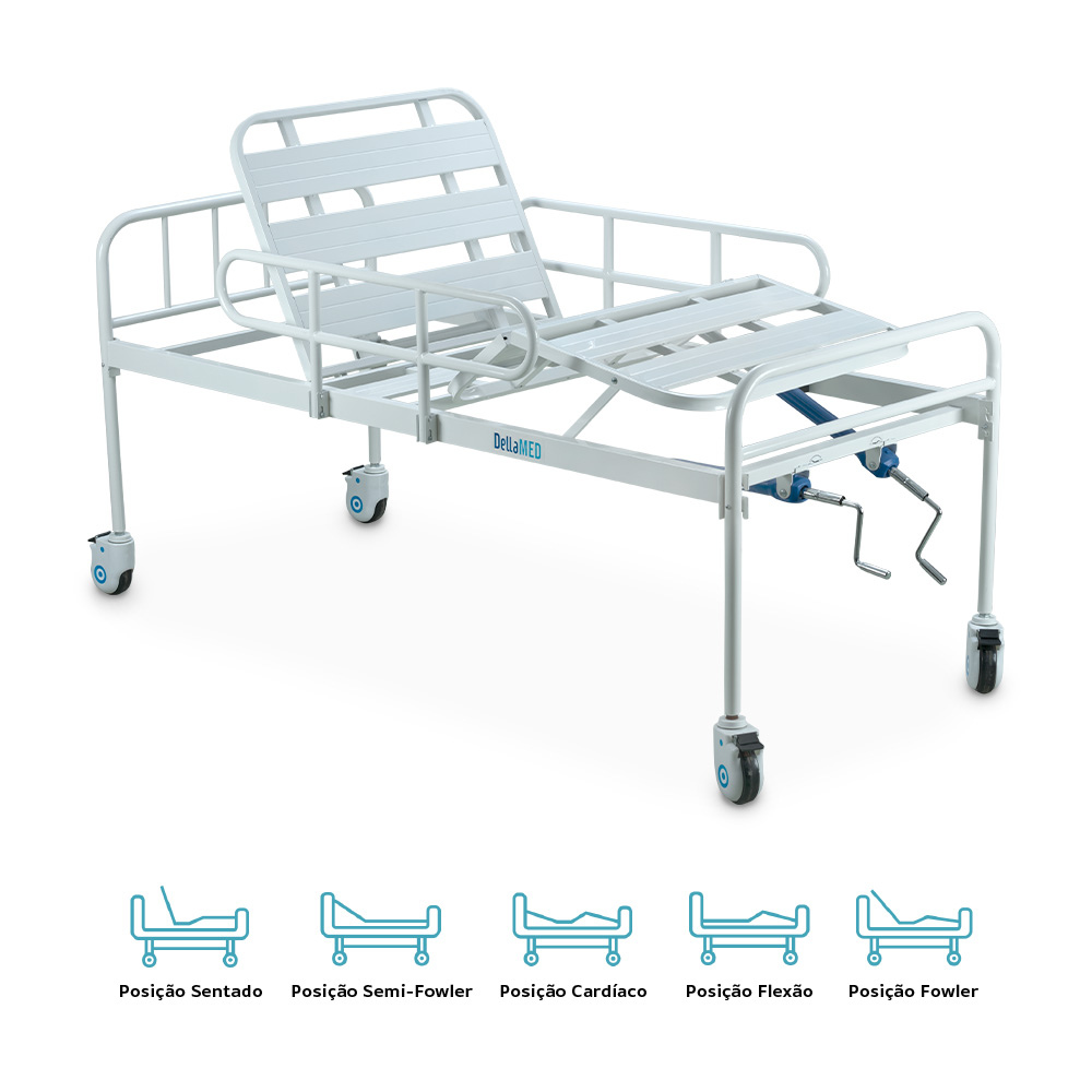 Combo Cama Hospitalar DX2 2 Movimentos até 180kg com Rodas e Grades Dellamed
