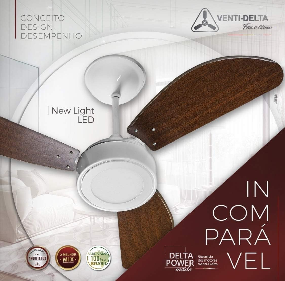 Ventilador de Teto New Light Led Cobre 3 Pas Tabaco 127v Ventidelta