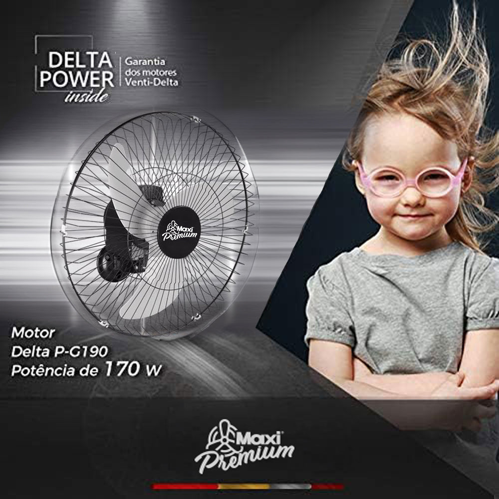 Ventilador Parede 60cm Oscilante Bivolt Maxi Premium com 3 Pás 170w Grade de Aço