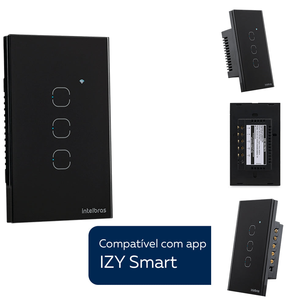 Interruptor Smart Inteligente Touch Wi-fi 3 Teclas Ews 1003 Preto Intelbras