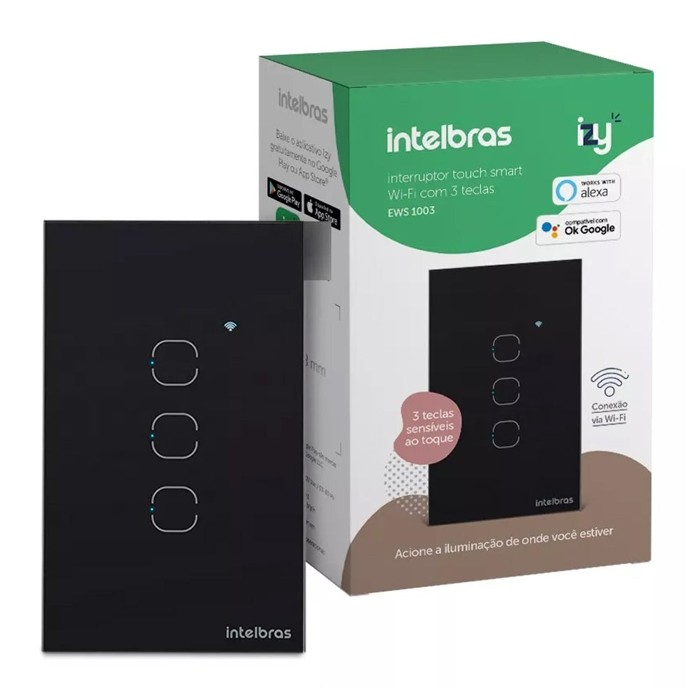 Interruptor Smart Inteligente Touch Wi-fi 3 Teclas Ews 1003 Preto Intelbras
