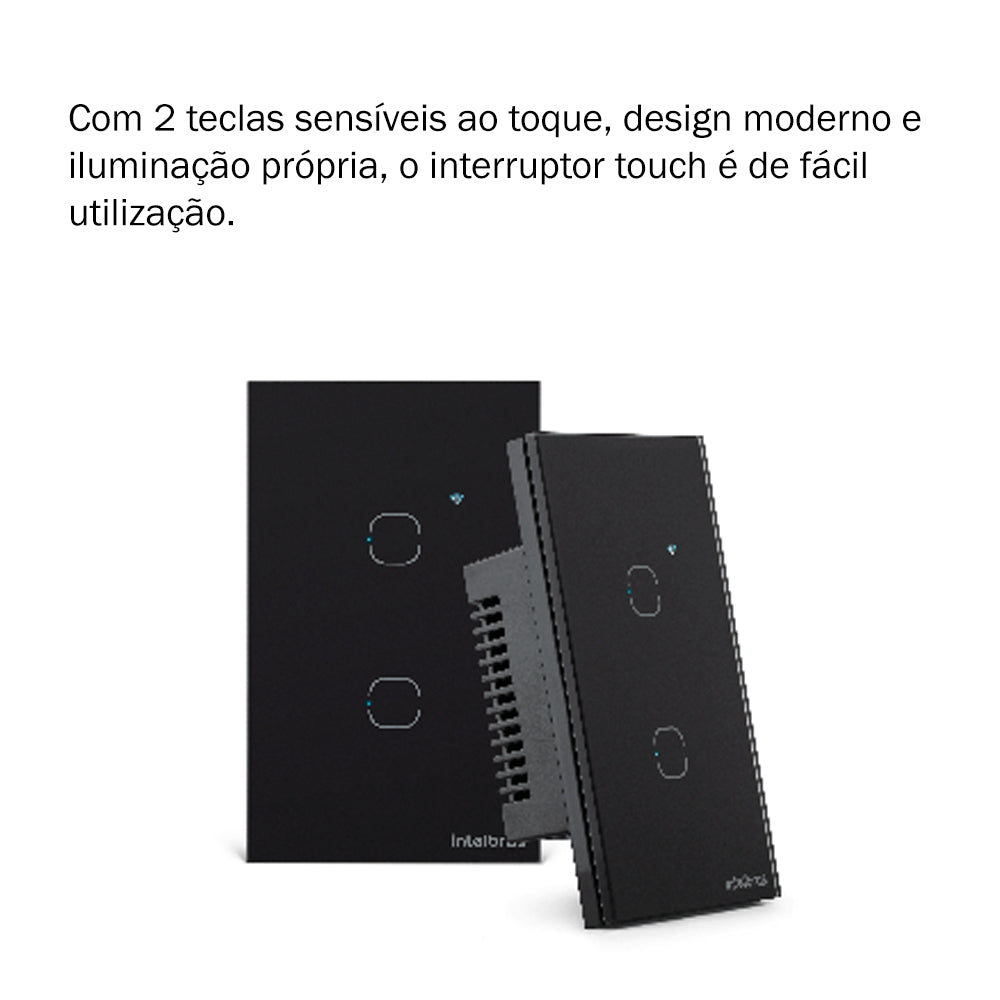 Interruptor Smart Inteligente Touch Wi-fi 2 Tecla Ews 1002 Preto Intelbras