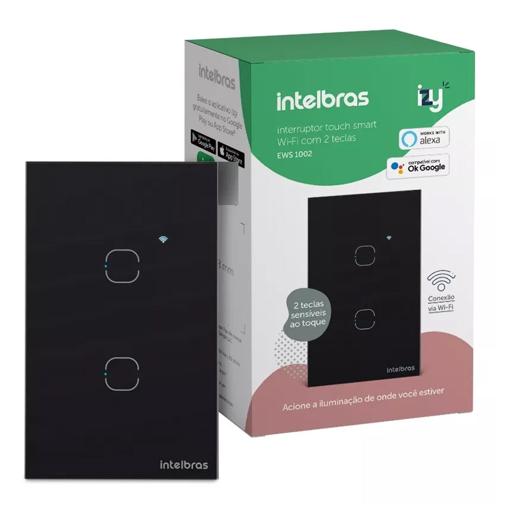 Interruptor Smart Inteligente Touch Wi-fi 2 Tecla Ews 1002 Preto Intelbras