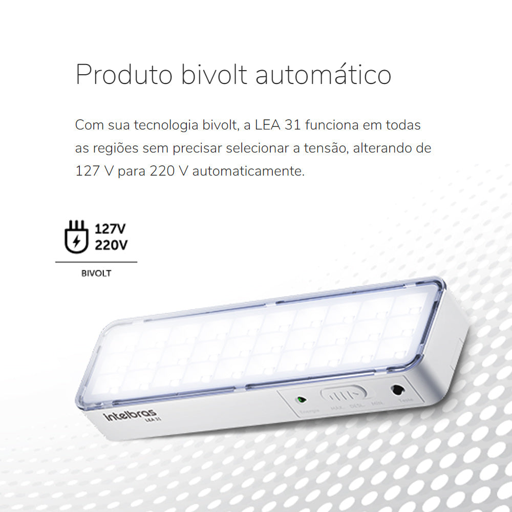 Luminária Luz de Emergência LED Intelbrás Autônoma Lea 31 Com 30 LEDs Branco Bivolt
