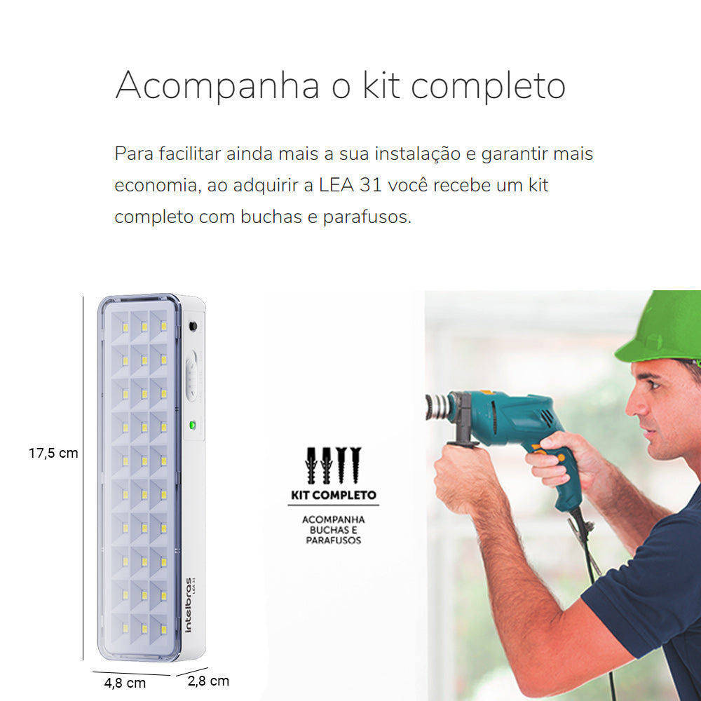 Luminária Luz de Emergência LED Intelbrás Autônoma Lea 31 Com 30 LEDs Branco Bivolt