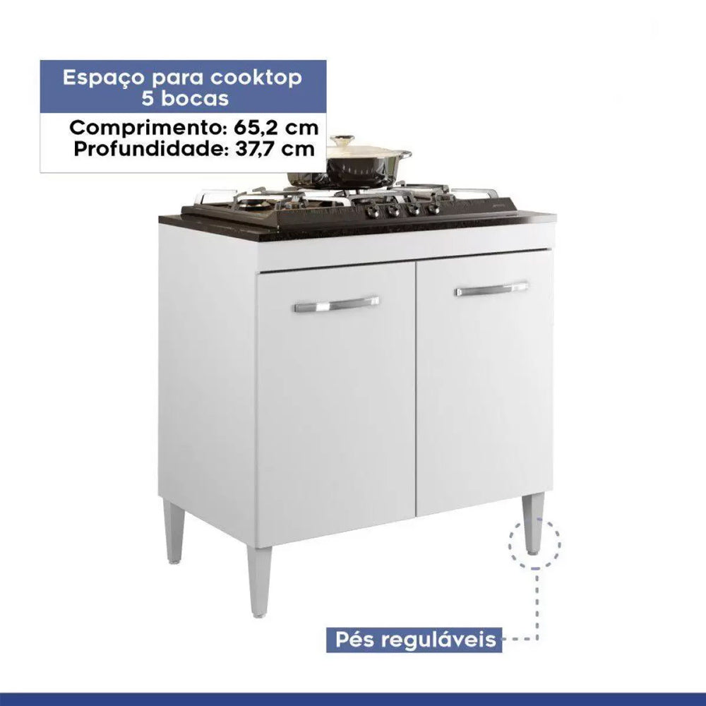 Balcao Cooktop 05 Bocas 2 Portas Sevilha Branco Kaiki Móveis