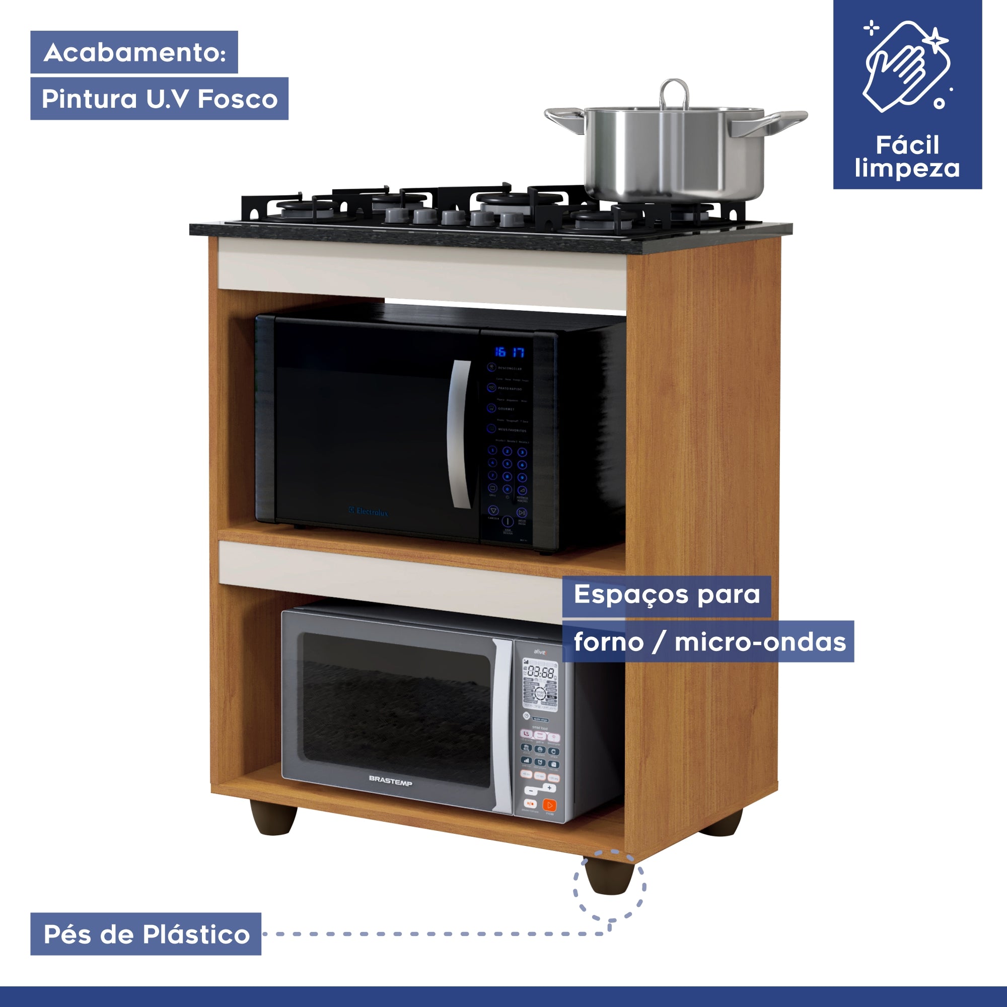 Balcão de Cozinha para Cooktop 5 Bocas Turim Nature/off White Kaiki
