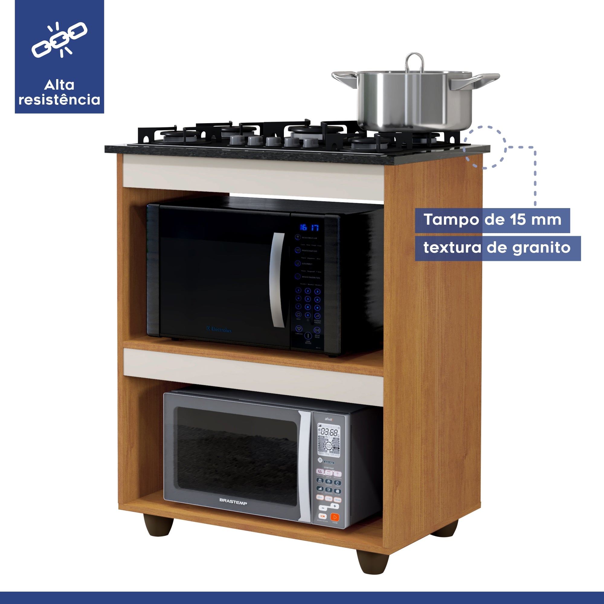 Balcão de Cozinha para Cooktop 5 Bocas Turim Nature/off White Kaiki
