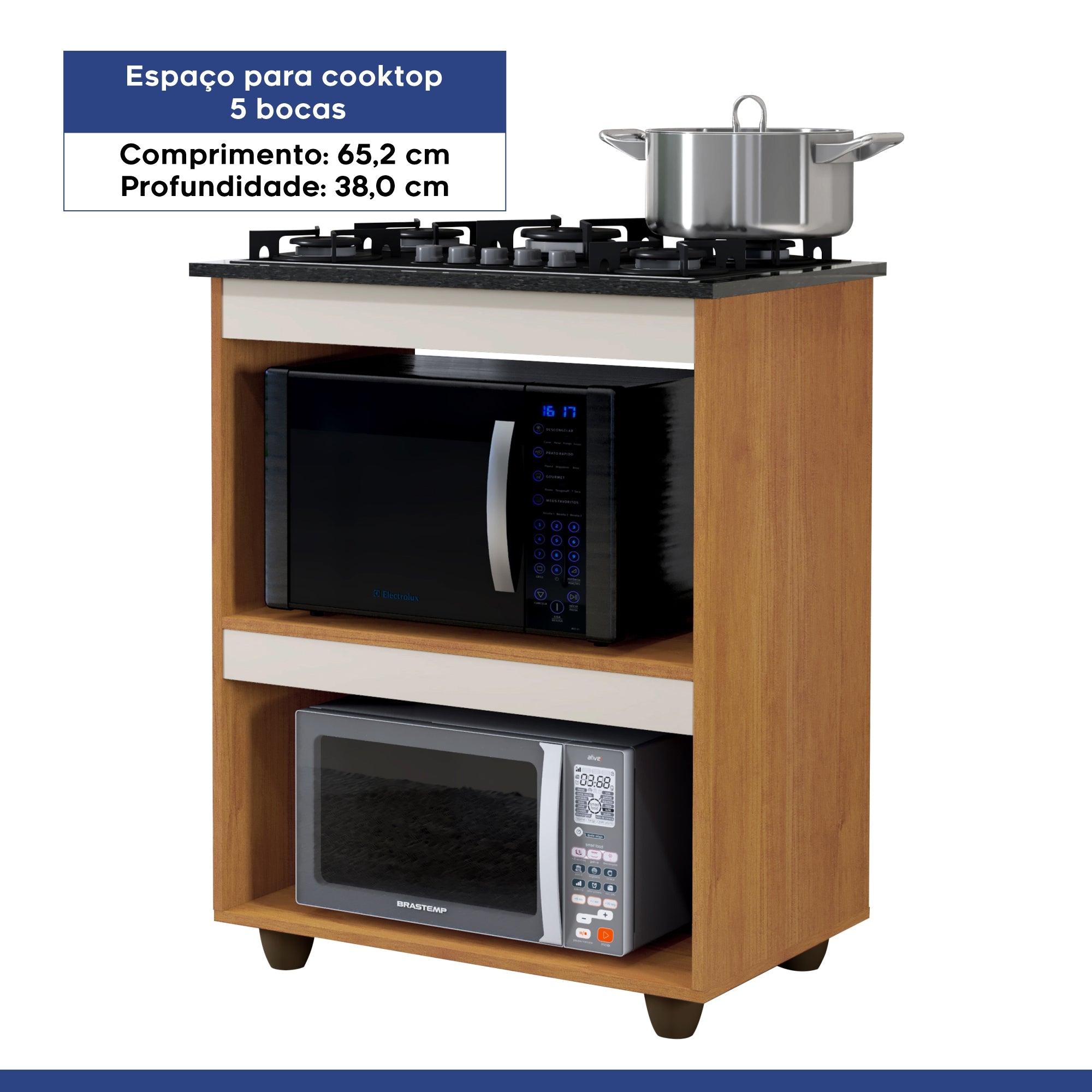 Balcão de Cozinha para Cooktop 5 Bocas Turim Nature/off White Kaiki