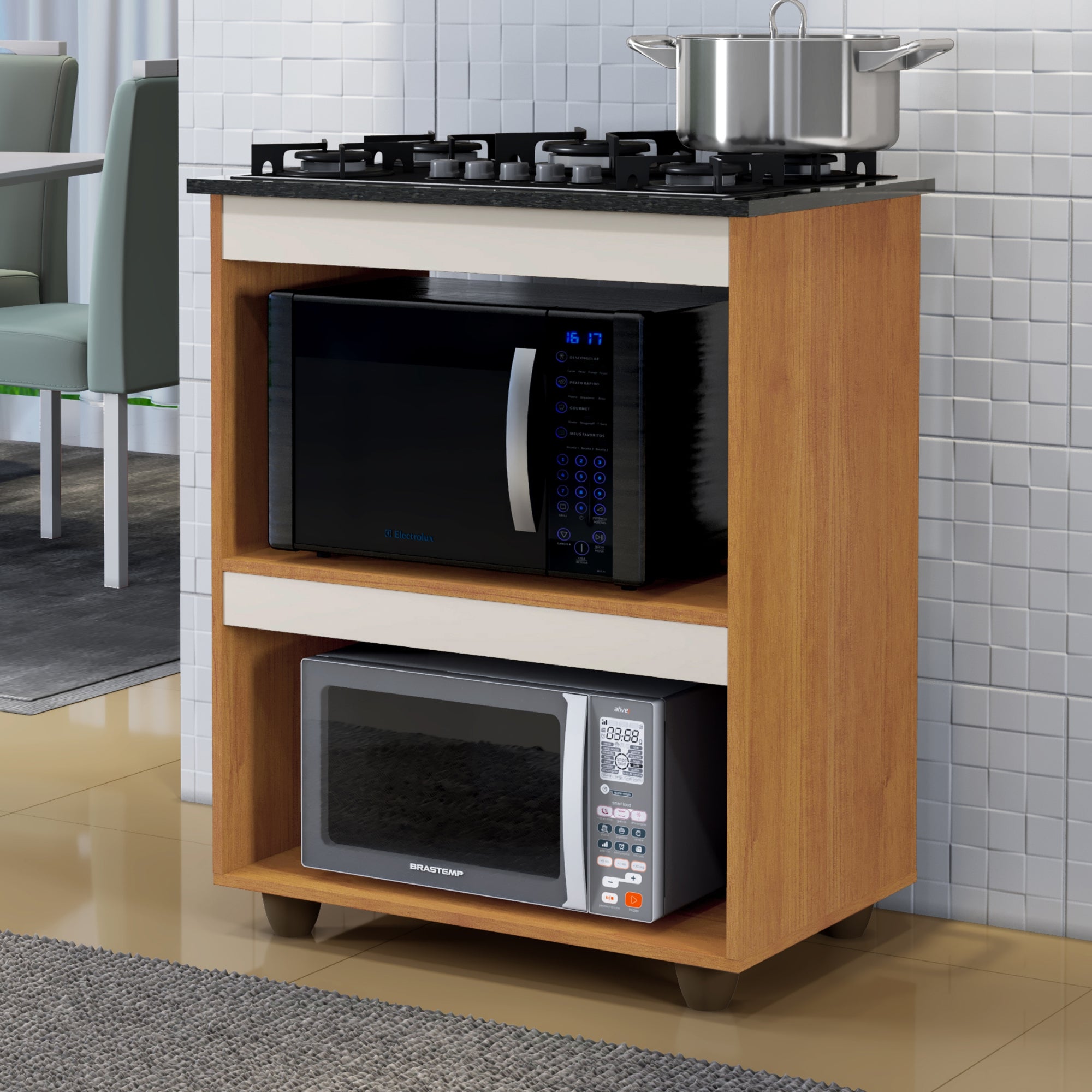 Kit Balcão Cooktop Turim Nature/off White com Fogão Cooktop 5 Bocas Itatiaia