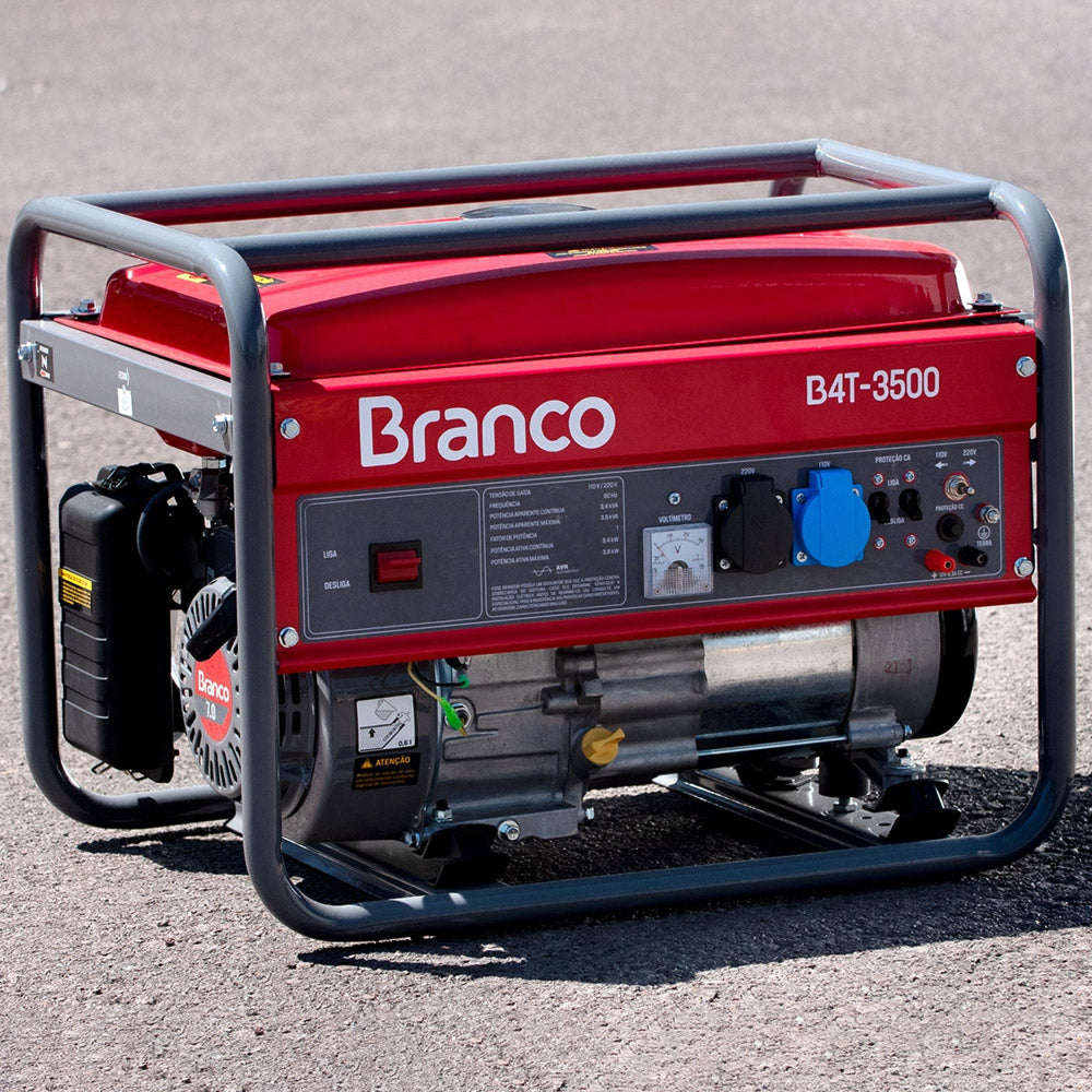 Gerador de Energia à Gasolina Branco B4T-3500 3,5Kva Monofásico com tecnologia AVR 110V/220V