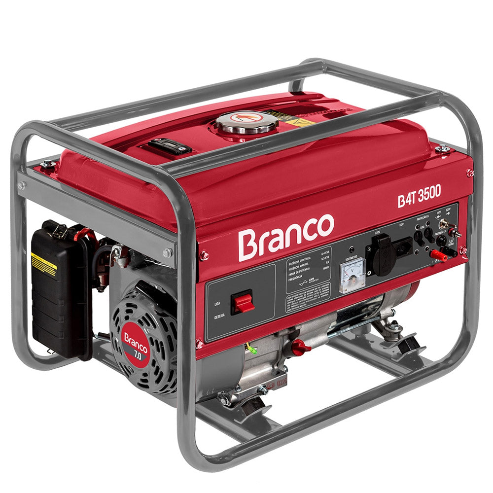 Gerador de Energia à Gasolina Branco B4T-3500 3,5Kva Monofásico com tecnologia AVR 110V/220V