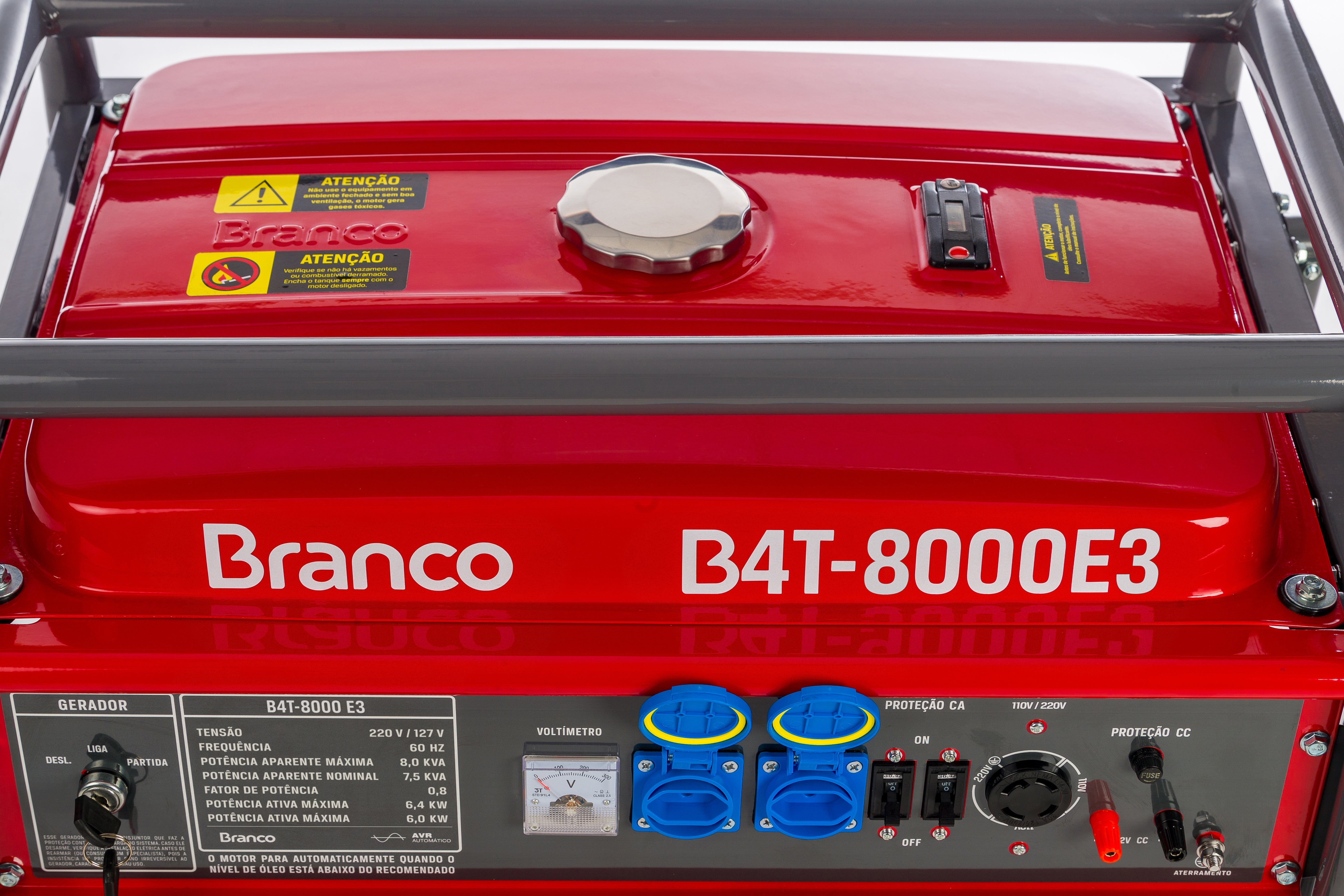 GERADOR DE ENERGIA À GASOLINA 8,0KVA 15HP 220V TRIFÁSICO COM PARTIDA ELÉTRICA BRANCO