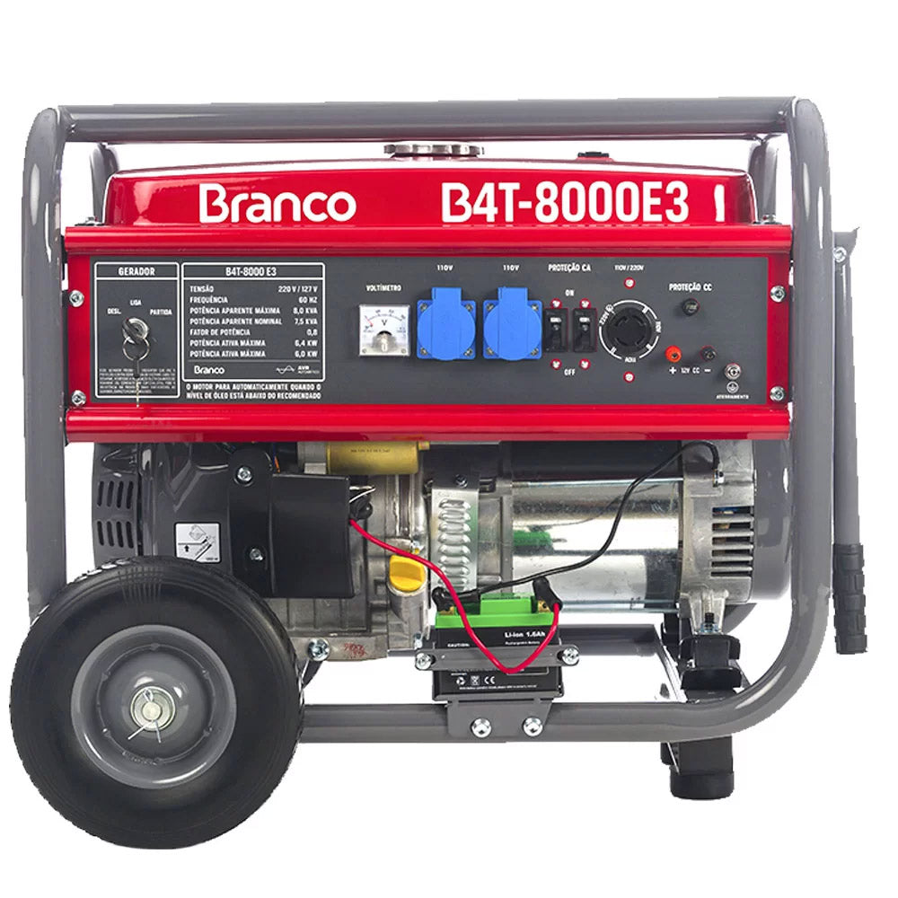 GERADOR DE ENERGIA GASOLINA B4T-8000E 8KVA PARTIDA MANUAL E ELÉTRICA BRANCO