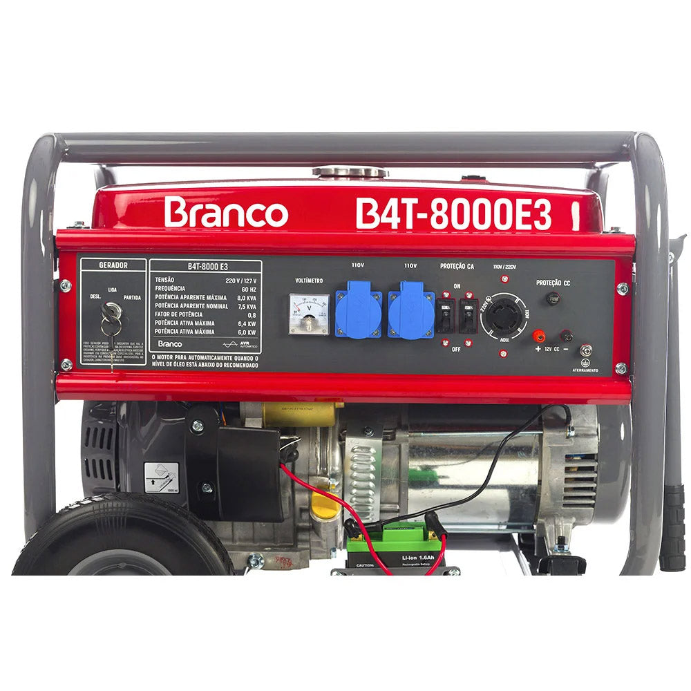 GERADOR DE ENERGIA GASOLINA B4T-8000E 8KVA PARTIDA MANUAL E ELÉTRICA BRANCO