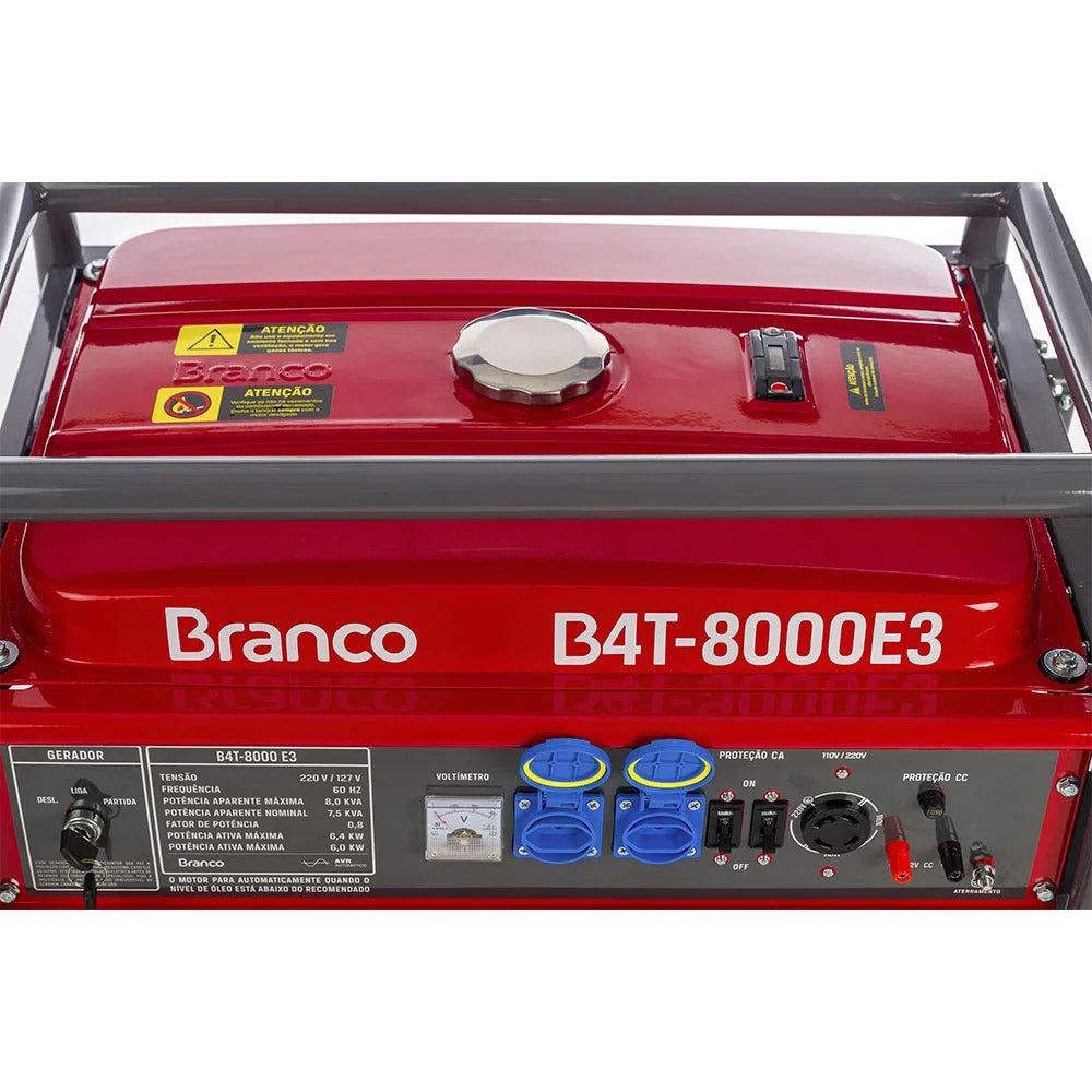 GERADOR DE ENERGIA GASOLINA B4T-8000E 8KVA PARTIDA MANUAL E ELÉTRICA BRANCO