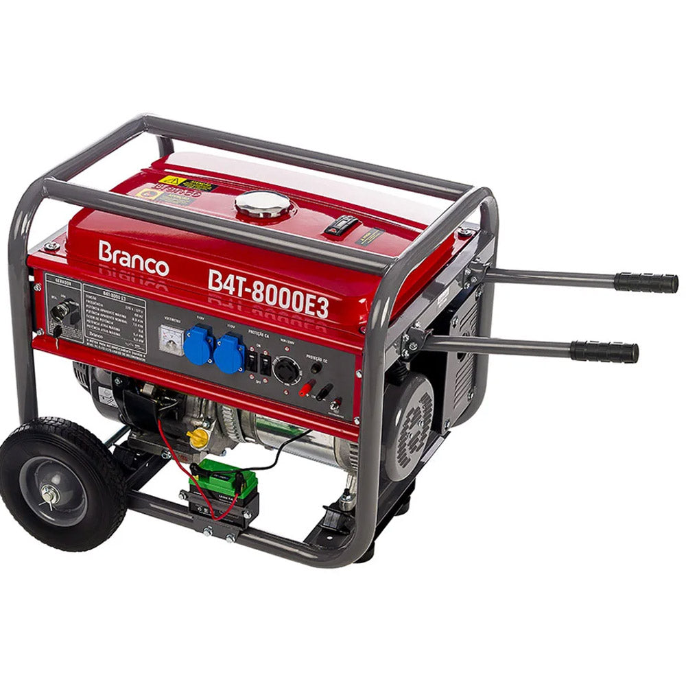 GERADOR DE ENERGIA GASOLINA B4T-8000E 8KVA PARTIDA MANUAL E ELÉTRICA BRANCO
